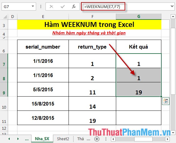 Hàm WEEKNUM - Hàm trả về số thứ tự của tuần trong năm trong Excel