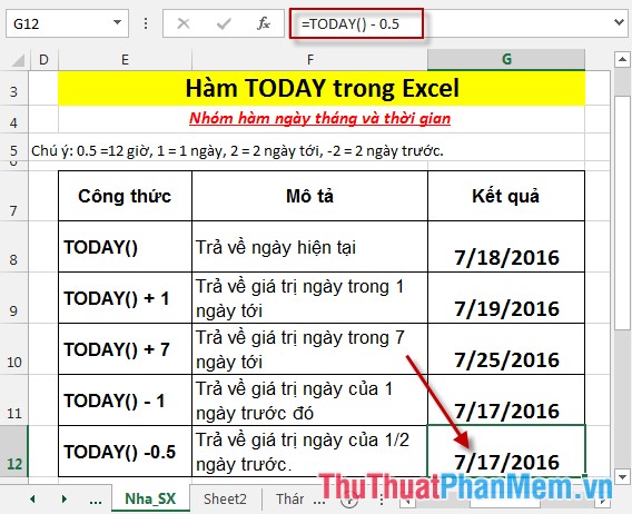Hàm TODAY - Hàm trả về giá trị ngày tháng năm hiện tại theo định dạng trong Excel