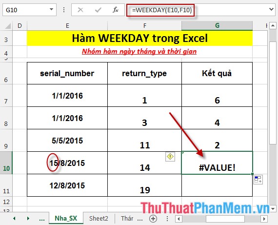 Hàm WEEKDAY - Hàm trả về thứ trong tuần của 1 ngày tương ứng trong Excel