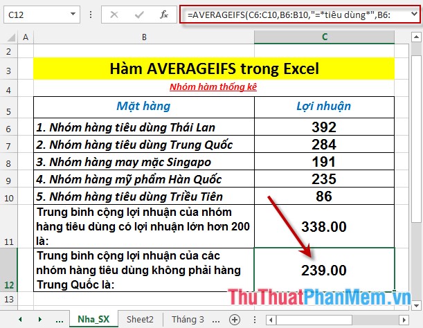 Hàm AVERAGEIFS - Hàm trả về giá trị trung bình cộng của các đối số đáp ứng nhiều điều kiện trong Excel