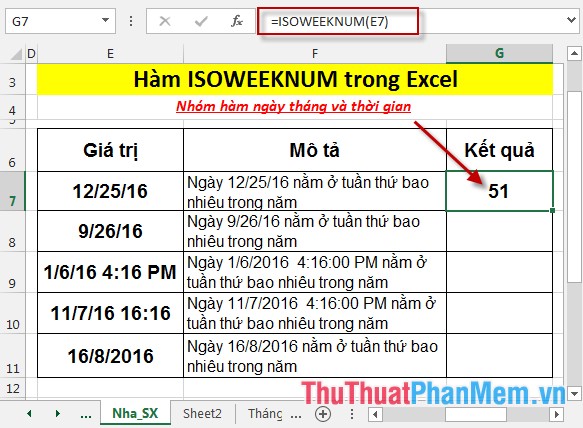 Hàm ISOWEEKNUM - Hàm trả về số thứ tự trong năm của tuần chứa ngày đã cho trong Excel