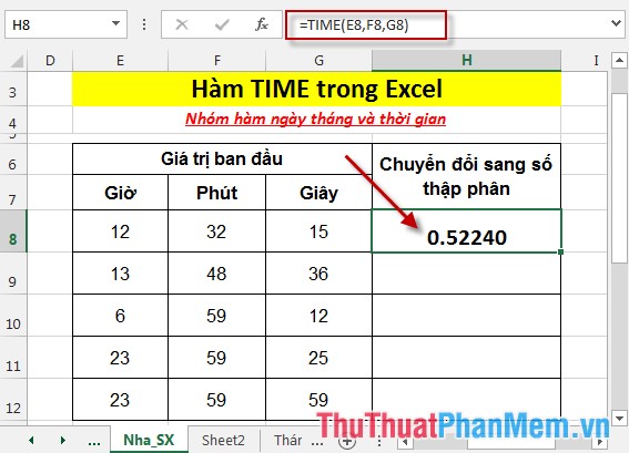Hàm TIME - Hàm trả về số thập phân cho 1 giá trị thời gian cụ thể trong Excel
