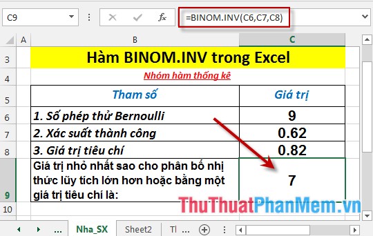 Hàm BINOM.INV - Hàm trả về giá trị nhỏ nhất có phân bố nhị thức lũy tích lớn hơn hoặc bằng giá trị tiêu chuẩn trong Excel