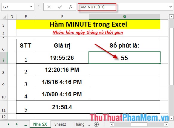 Hàm MINUTE - Hàm trả về phút của 1 giá trị thời gian trong Excel