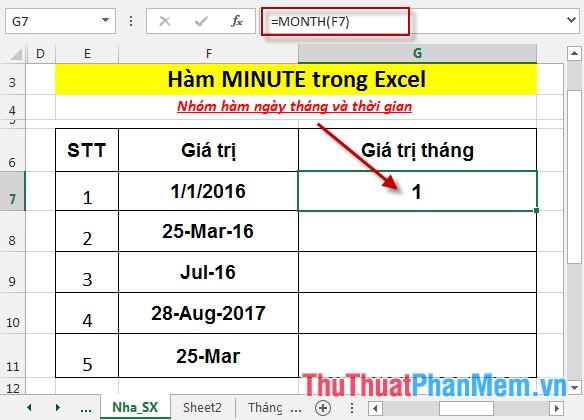 Hàm MONTH - Hàm trả giá trị tháng của một ngày được biểu thị bằng số sê - ri trong Excel