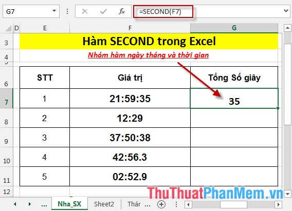 Hàm SECOND - Hàm trả về phần giây của 1 giá trị thời gian trong Excel