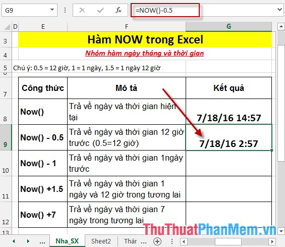 Hàm NOW - Hàm trả về ngày và thời gian hiện tại trong Excel