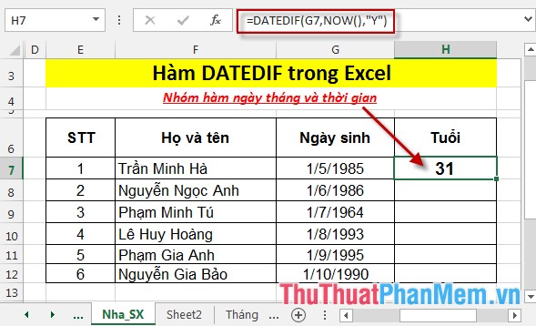 Hàm DATEDIF - Hàm tính toán số ngày, tháng, năm giữa 2 ngày trong Excel