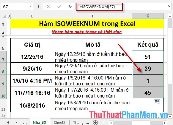 Hàm ISOWEEKNUM - Hàm trả về số thứ tự trong năm của tuần chứa ngày đã cho trong Excel