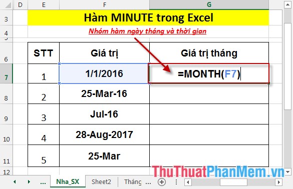 Hàm MONTH - Hàm trả giá trị tháng của một ngày được biểu thị bằng số sê - ri trong Excel