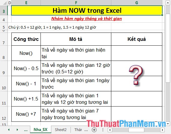 Hàm NOW - Hàm trả về ngày và thời gian hiện tại trong Excel