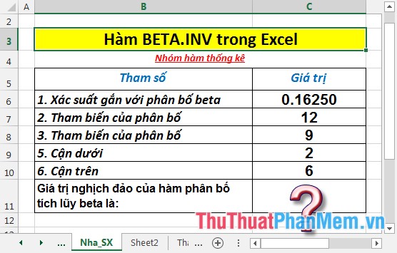 Hàm BETA.INV - Hàm trả về giá trị nghịch đảo của hàm phân bố lũy tích cho một phân bố beta xác định trong Excel