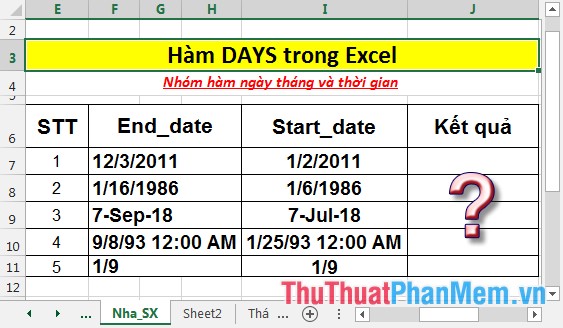 Hàm DAYS - Hàm trả về số ngày giữa 2 ngày trong Excel