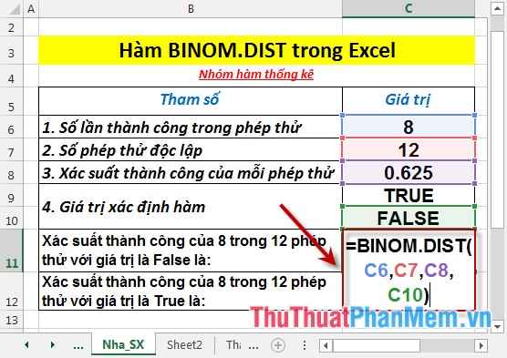Hàm BINOM.DIST - Hàm trả về xác suất phân bố nhị thức của thuật ngữ riêng lẻ trong Excel