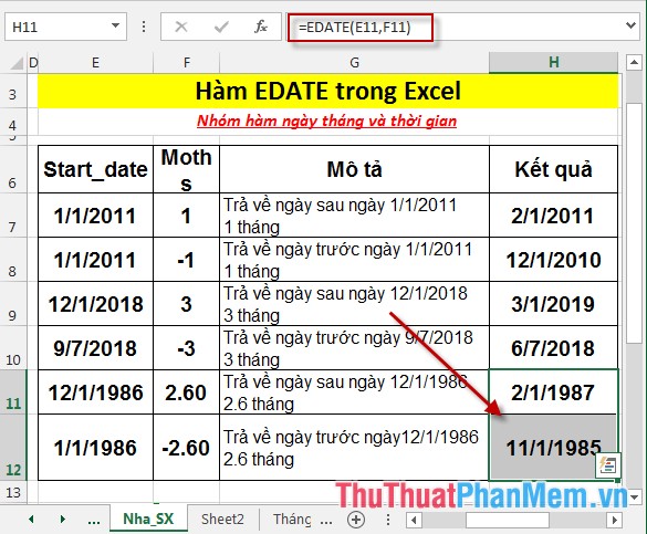 Hàm EDATE - Hàm cộng trừ tháng vào 1 ngày cụ thể đã xác định trong Excel
