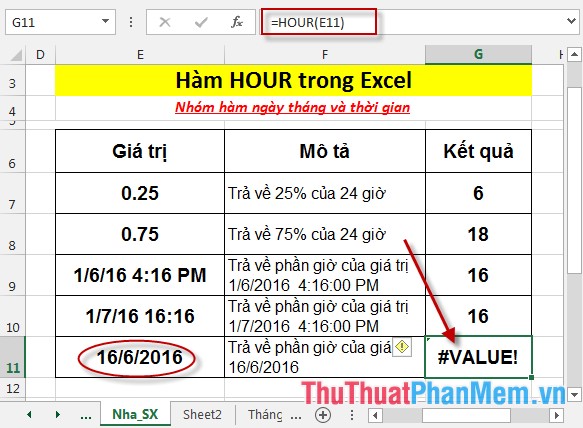 Hàm HOUR - Hàm trả về giờ của 1 giá trị thời gian trong Excel