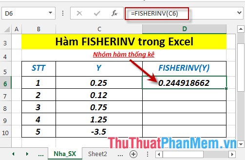 Hàm FISHERINV - Hàm trả về giá trị nghịch đảo của phép biến đổi Fissher trong Excel