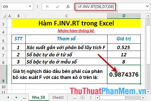 Hàm F.INV.RT - Hàm trả về giá trị nghịch đảo đầu bên phải của phân bố xác suất F trong Excel