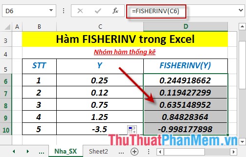 Hàm FISHERINV - Hàm trả về giá trị nghịch đảo của phép biến đổi Fissher trong Excel