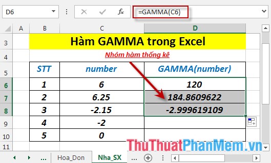 Hàm GAMMA - Hàm trả về giá trị hàm gamma trong Excel
