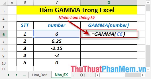 Hàm GAMMA - Hàm trả về giá trị hàm gamma trong Excel