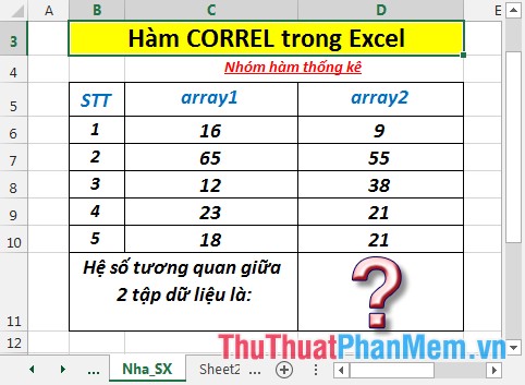 Hàm CORREL - Hàm trả về hệ số tương quan giữa 2 tập dữ liệu trong Excel