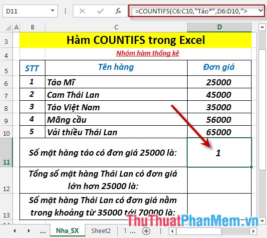 Hàm COUNTIFS - Hàm thực hiện đếm số ô trong bảng dữ liệu thỏa mãn nhiều điều kiện trong Excel