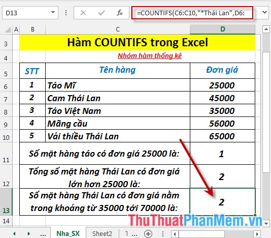 Hàm COUNTIFS - Hàm thực hiện đếm số ô trong bảng dữ liệu thỏa mãn nhiều điều kiện trong Excel