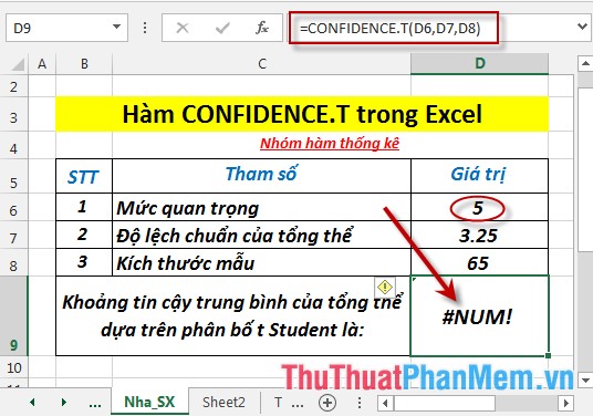 Hàm CONFIDENCE.T - Hàm trả về khoảng tin cậy của tổng thể bằng cách dùng phân bố t Student trong Excel