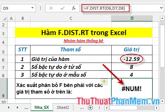 Hàm F.DIST.RT - Hàm trả về phân bố xác suất F bên phải cho 2 tập dữ liệu trong Excel
