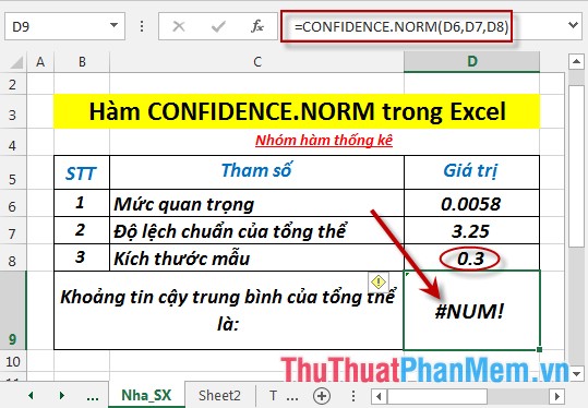 Hàm CONFIDENCE.NORM - Hàm trả về khoảng tin cậy của tổng thể bằng cách cách dùng phân bố chuẩn hóa trong Excel