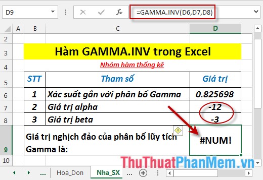 Hàm GAMMA.INV - Hàm trả về giá trị nghịch đảo của phân bố gamma trong Excel