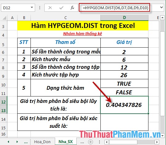 Hàm HYPGEOM.DIST - Hàm trả về phân bố siêu bội trong Excel