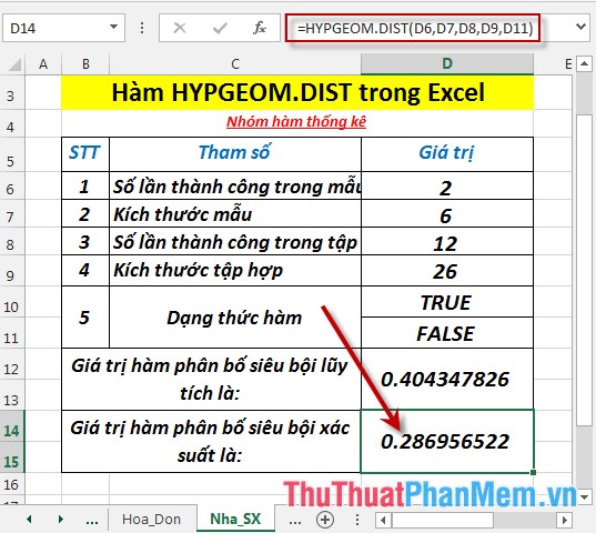 Hàm HYPGEOM.DIST - Hàm trả về phân bố siêu bội trong Excel