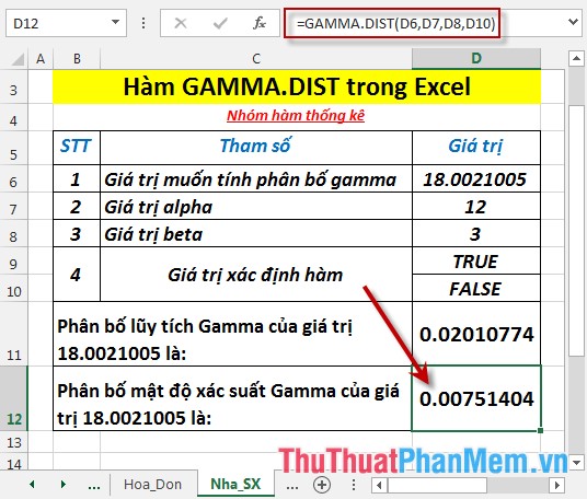 Hàm GAMMA.DIST - Hàm trả về phân bố gamma trong Excel