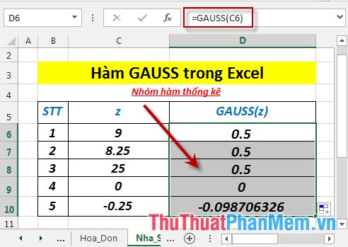 Hàm GUSSE - Hàm trả về xác suất một phần tử của tổng thể thường chuẩn hóa trong Excel