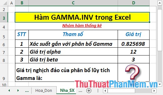 Hàm GAMMA.INV - Hàm trả về giá trị nghịch đảo của phân bố gamma trong Excel
