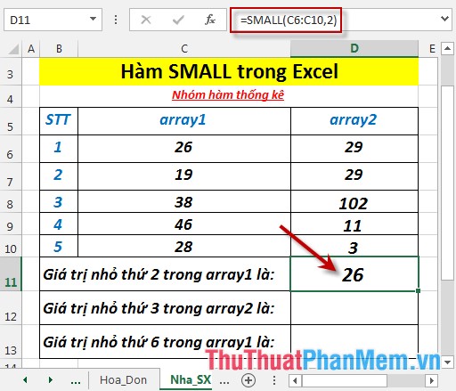 Hàm SMALL - Hàm trả về giá trị nhỏ thứ k trong tập dữ liệu trong Excel