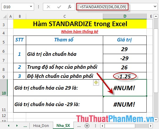 Hàm STANDARDIZE - Hàm trả về giá trị chuẩn hóa từ một phân bố đặc trưng trong Excel