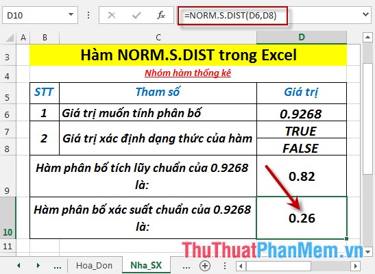 Hàm NORM.S.DIST - Hàm trả phân bố chuẩn hóa với trung độ bằng 0 và độ lệch chuẩn bằng 1 trong Excel