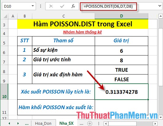 Hàm POISSON.DIST - Hàm trả về phân bố Poisson trong Excel