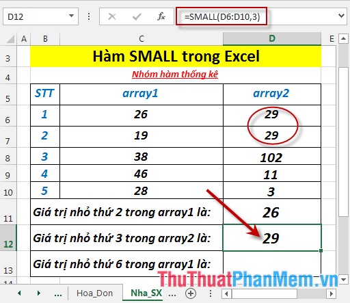 Hàm SMALL - Hàm trả về giá trị nhỏ thứ k trong tập dữ liệu trong Excel