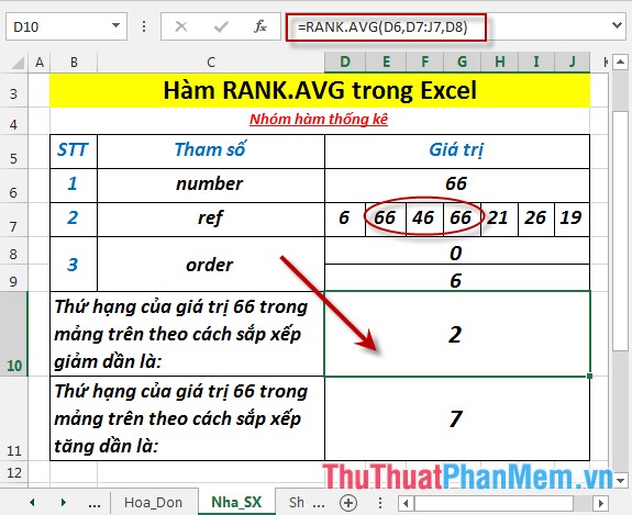 Hàm RANK.AVG - Hàm trả về thứ hạng của một số trong một danh sách các số trong Excel