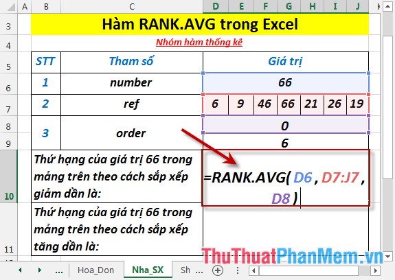 Hàm RANK.AVG - Hàm trả về thứ hạng của một số trong một danh sách các số trong Excel