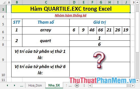 Hàm QUARTILE.EXC - Hàm trả về tứ phân vị của tập dữ liệu không bao gồm giá trị 0 và 1 trong Excel