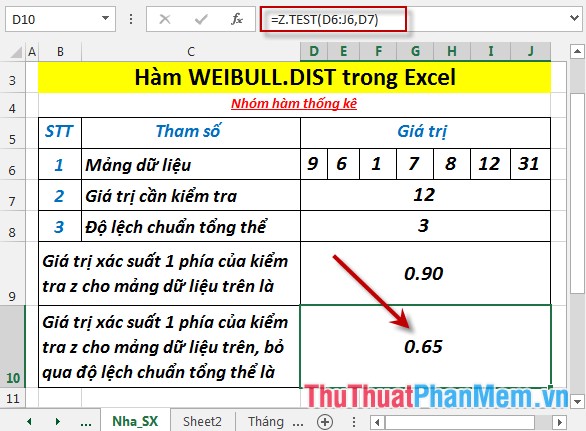 Hàm Z.TEST - Hàm trả về giá trị P một phía của kiểm tra z trong Excel