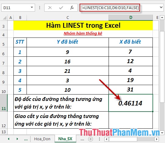Hàm LINEST - Hàm trả về mảng mô tả đường thẳng bằng cách dùng phương pháp bình phương nhỏ nhất trong Excel