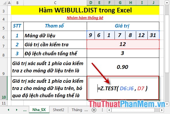 Hàm Z.TEST - Hàm trả về giá trị P một phía của kiểm tra z trong Excel