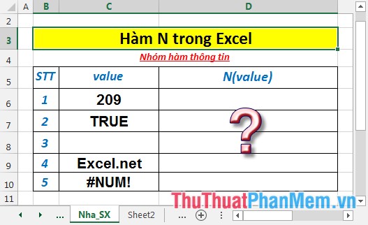 Hàm N - Hàm trả về giá trị số được chuyển đổi từ một giá trị bất kì ngoài giá trị lỗi trong Excel