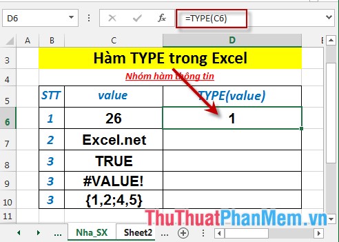 Hàm TYPE - Hàm trả về kiểu dữ liệu của một giá trị bất kì trong Excel